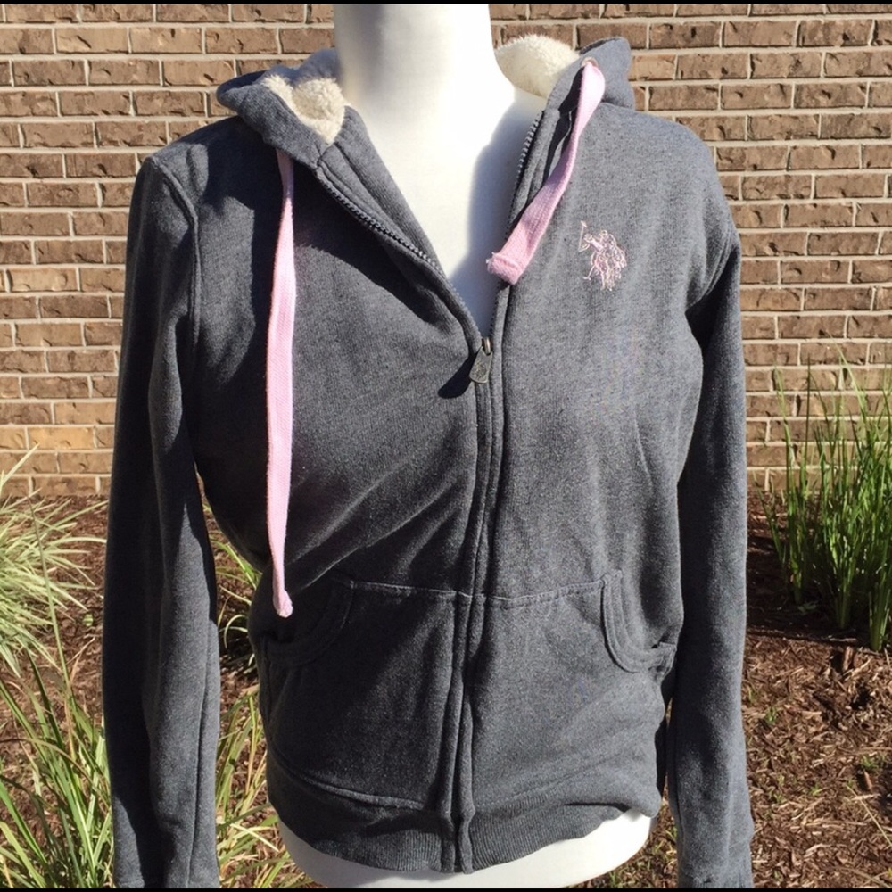 Polo Grey Sherpa lined hoodie full zip